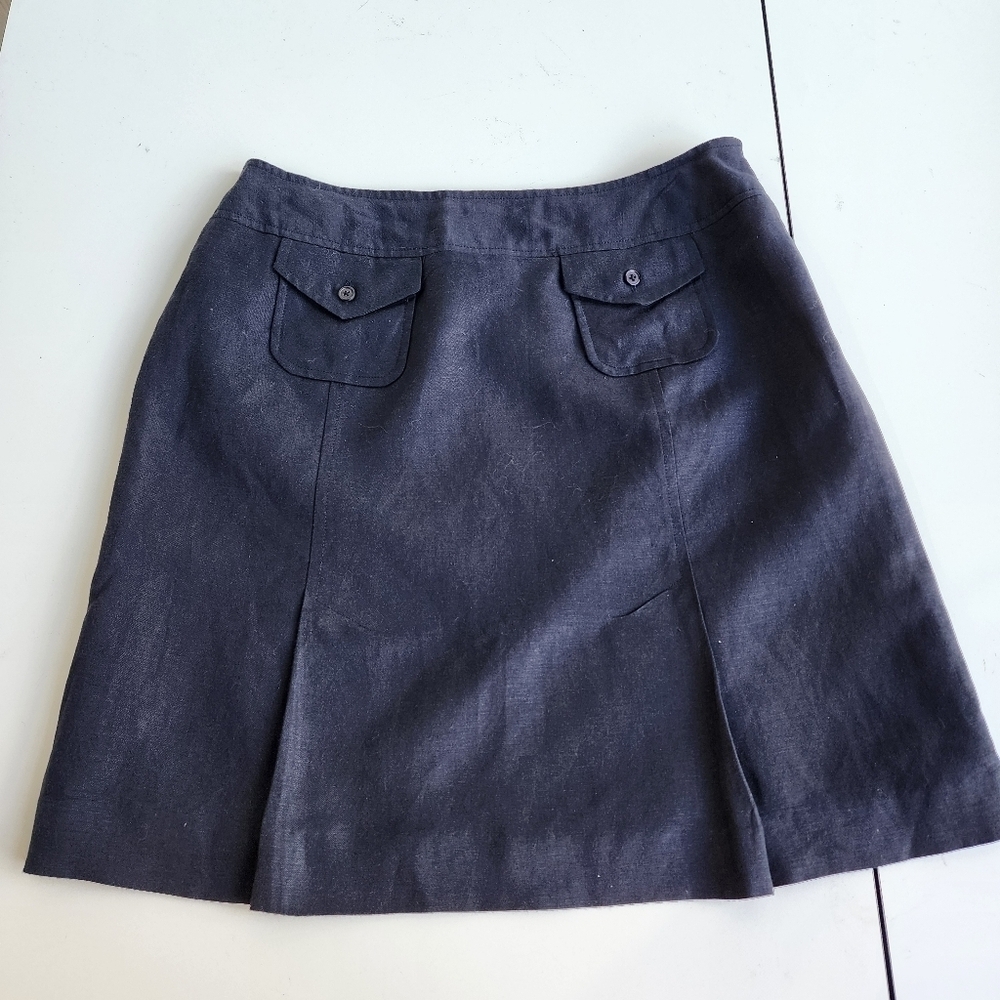 Larry Levine Black Linen Blend Womens Skirt Pockets Lined Sz 8